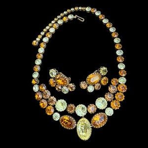 Signed VENDOME Citrine Yellow and Topaz Necklace Earrings Set 1950s CADMIUM GLOW